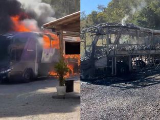 Ônibus da banda Dejavú pega fogo