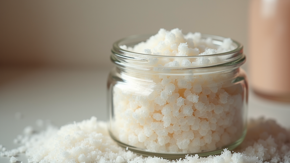 Close-up view of bath salts in a decorative jar