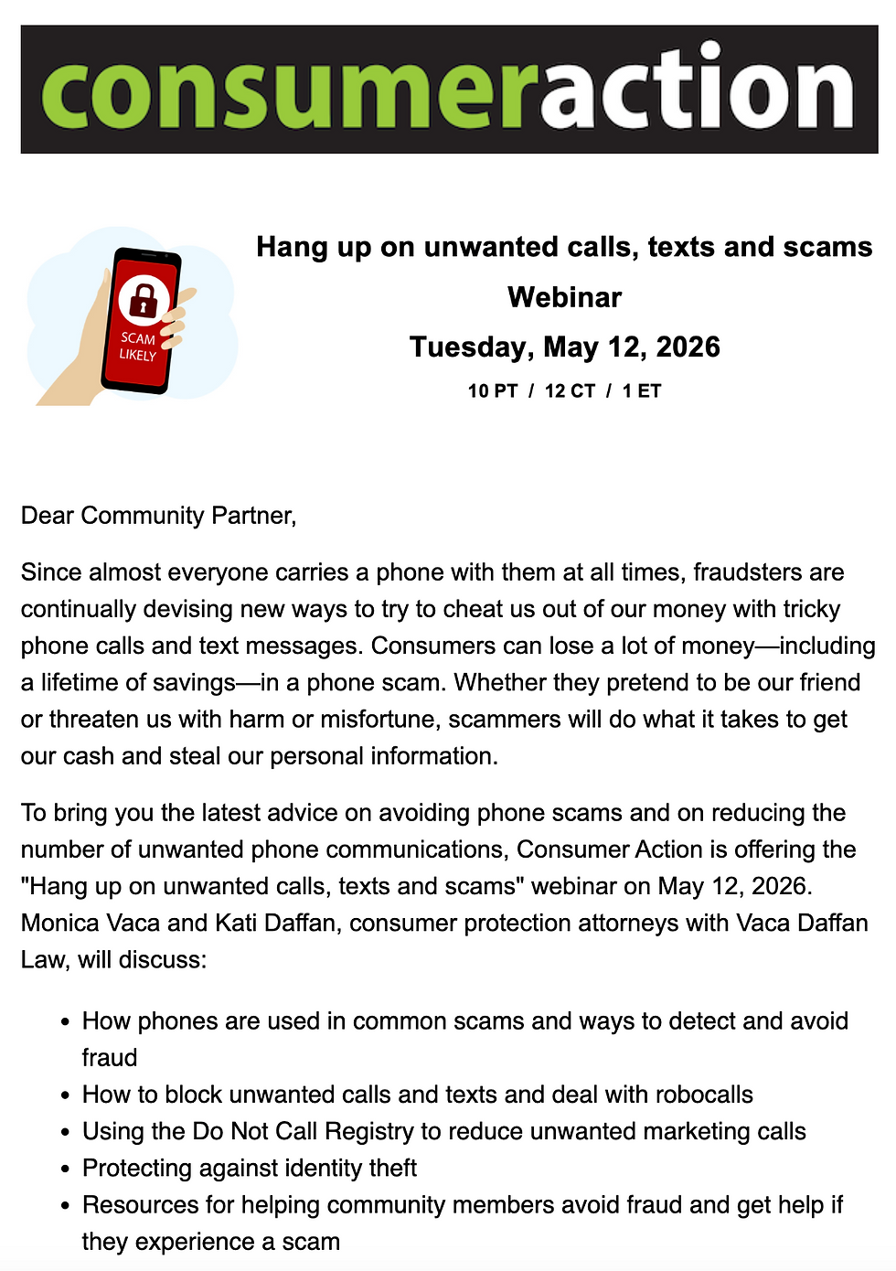 Monica and Kati Present Training on Phone and Text Fraud with Consumer Action