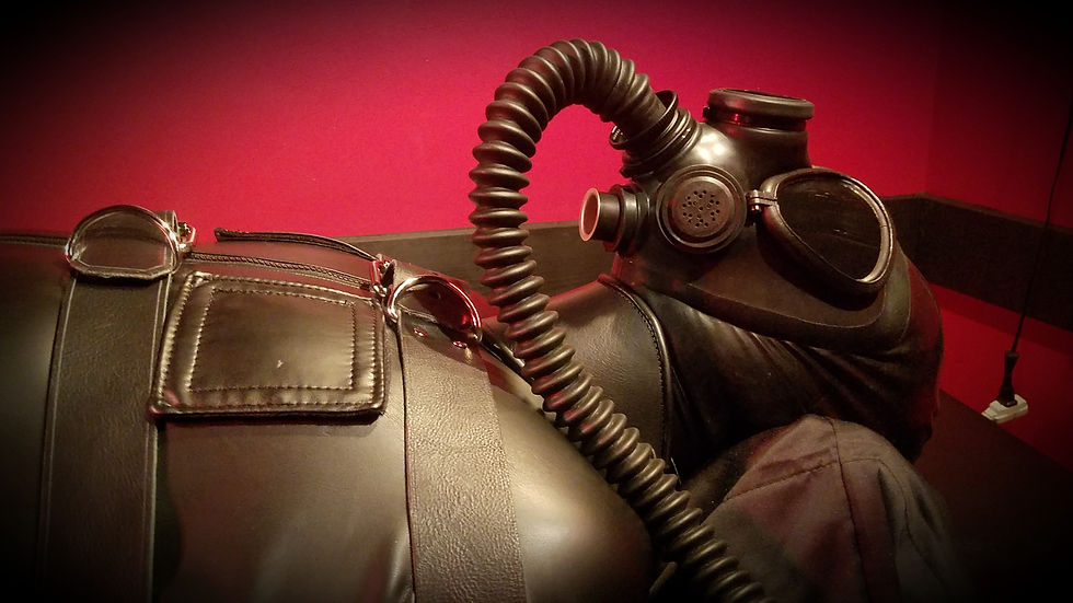 Bondage sleepsack and gas mask