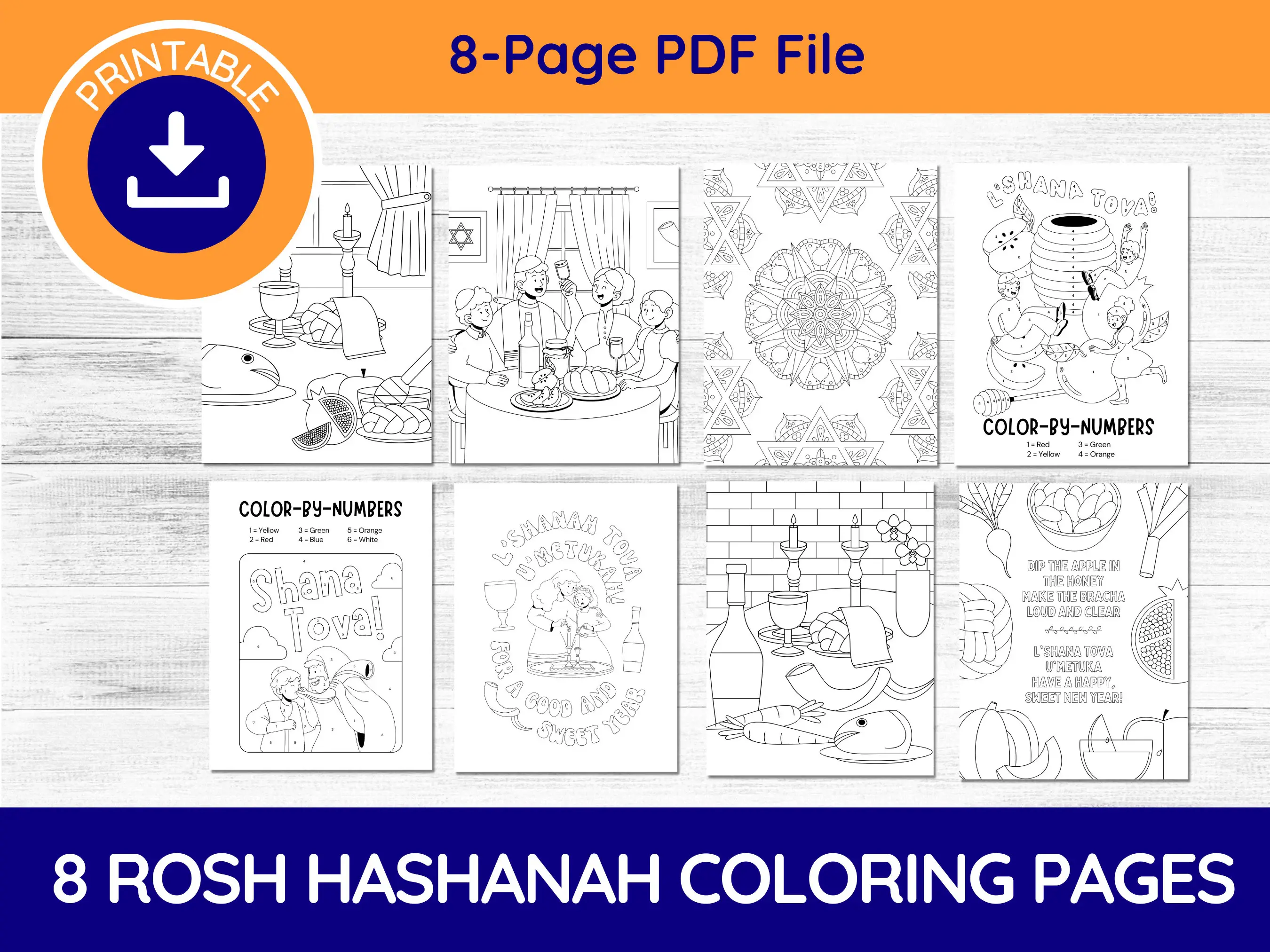 8 Printable Rosh Hashanah Coloring Pages for Kids, Rosh Hashanah Activities