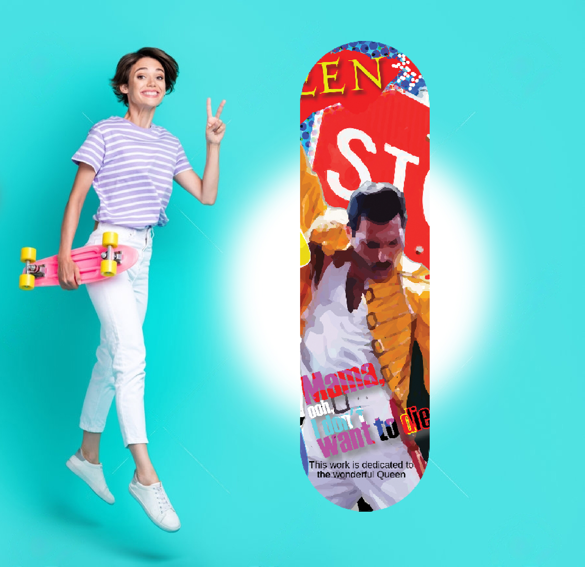 Jacob Trager | Freddie Mercury Queen Skateboard Wall Art - JT