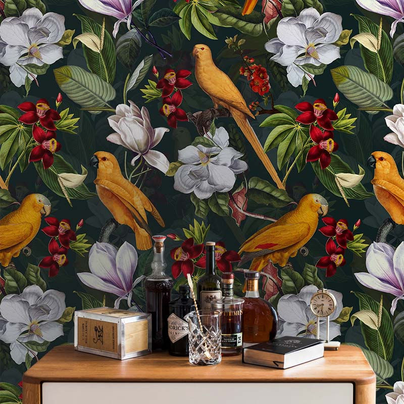 Thumbnail: yellow parrots in jungle with passiflora