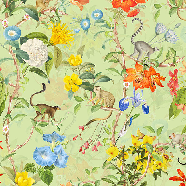 Thumbnail: Pastel Tropical Monkey And Flowers Chinoiserie