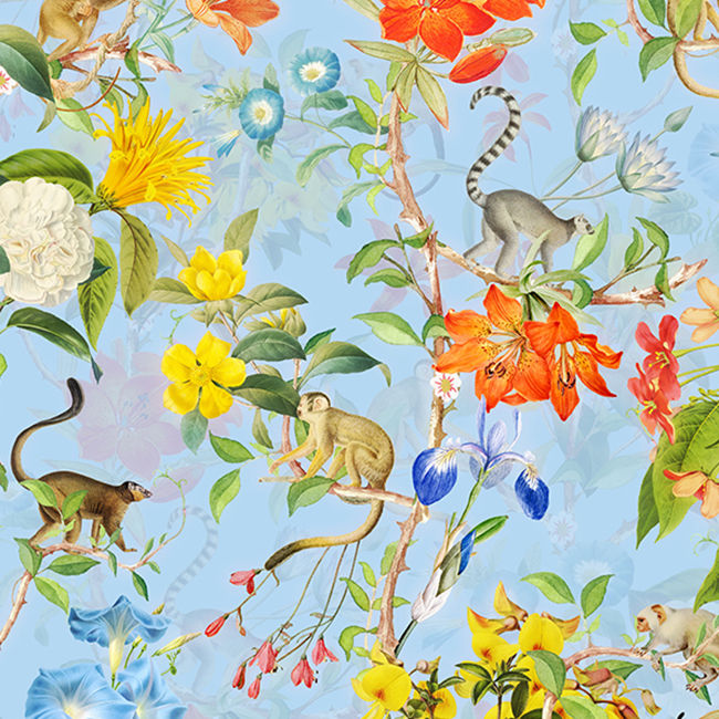 Thumbnail: Pastel Tropical Monkey And Flowers Chinoiserie