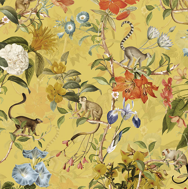 Thumbnail: Pastel Tropical Monkey And Flowers Chinoiserie
