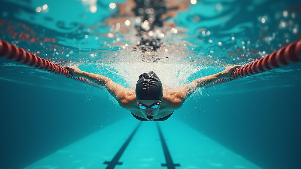 Eye-level view of a swimmer diving into a pool during tryouts