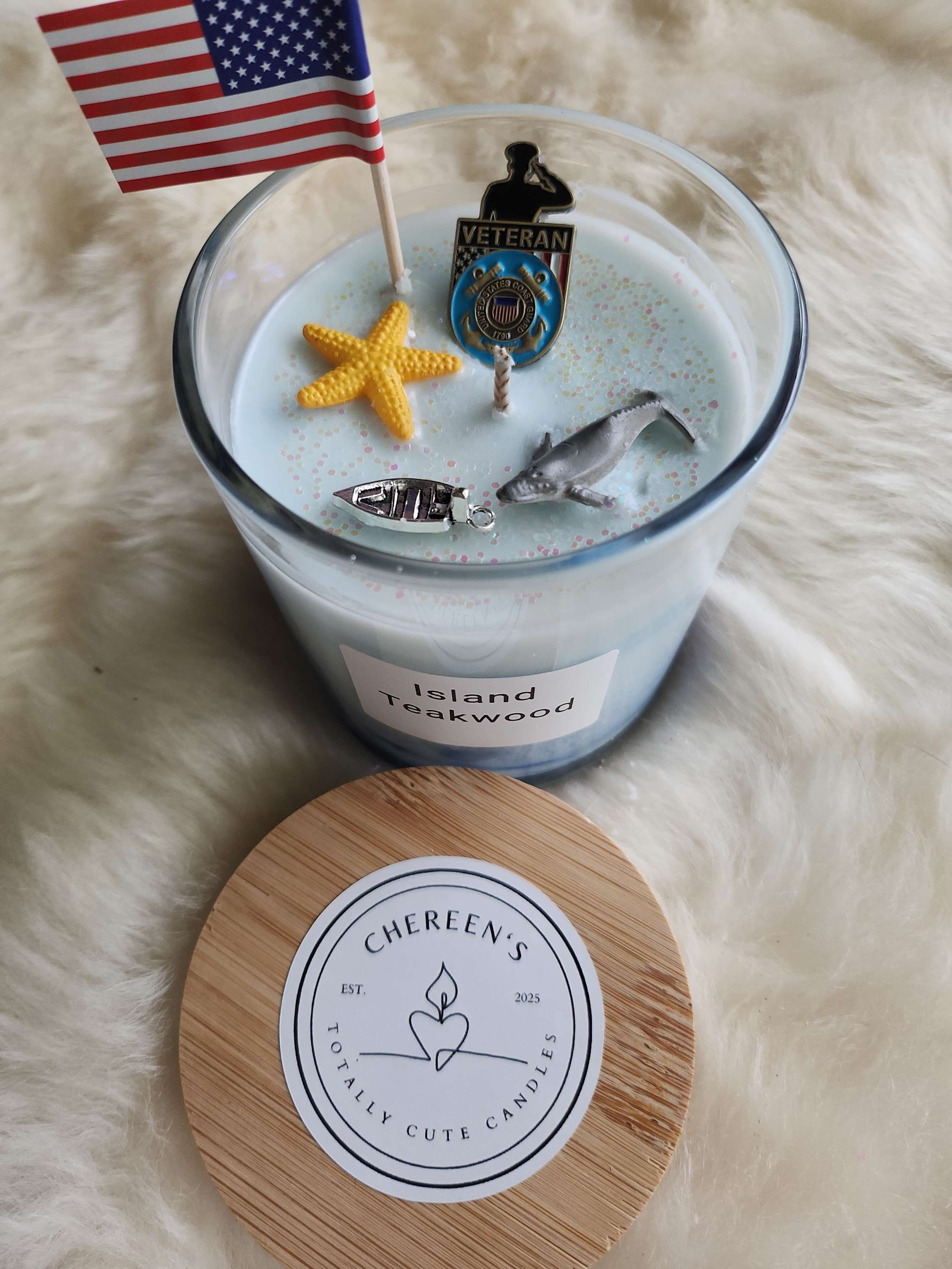 9 oz soy Coast Guard.  Island Teakwood