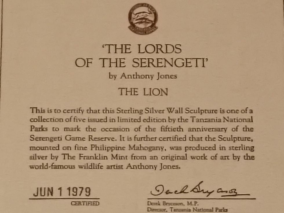 Thumbnail: 11" sterling silver wall plaque titled "The Lords of the Serengeti-The Lion"