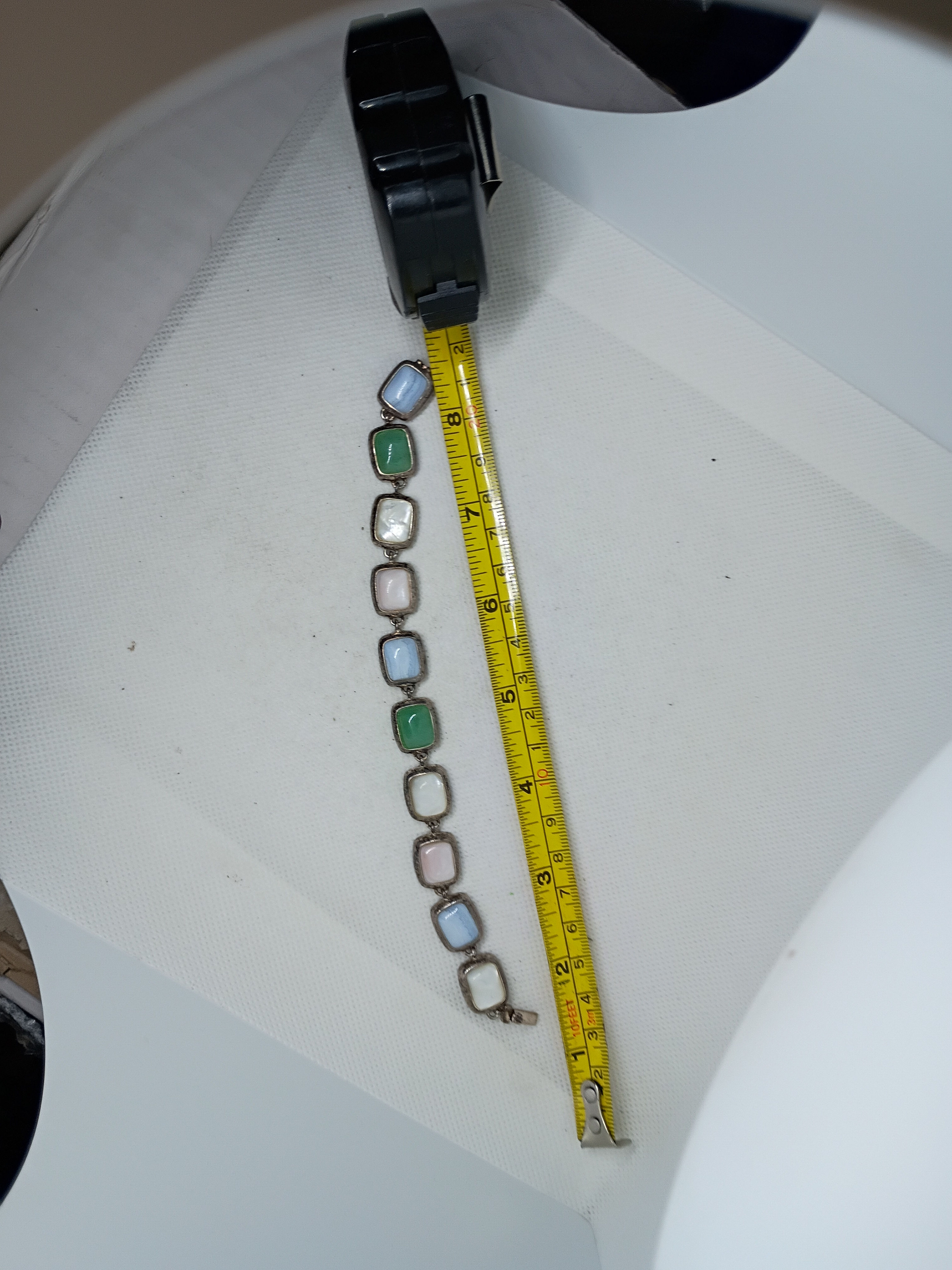 8" 925 sterling silver with square-cut cabochons from Thailand