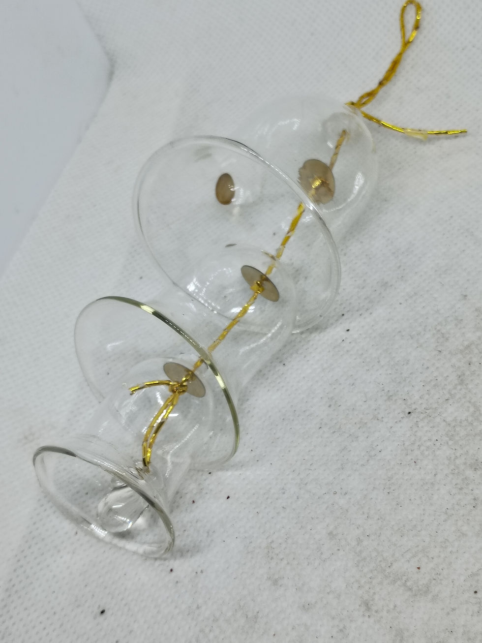 Thumbnail: 5" long- Glass 3 bell hanging set, all 3 ring in harmony -made in Taiwan