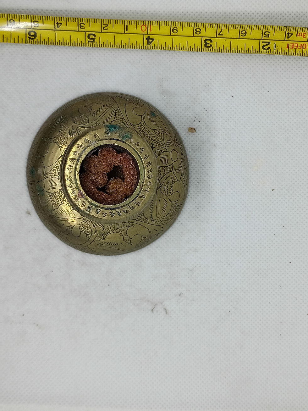 Thumbnail: 3" Vintage Brass etched candlestick holders - India-  floral design-  Pair of 2