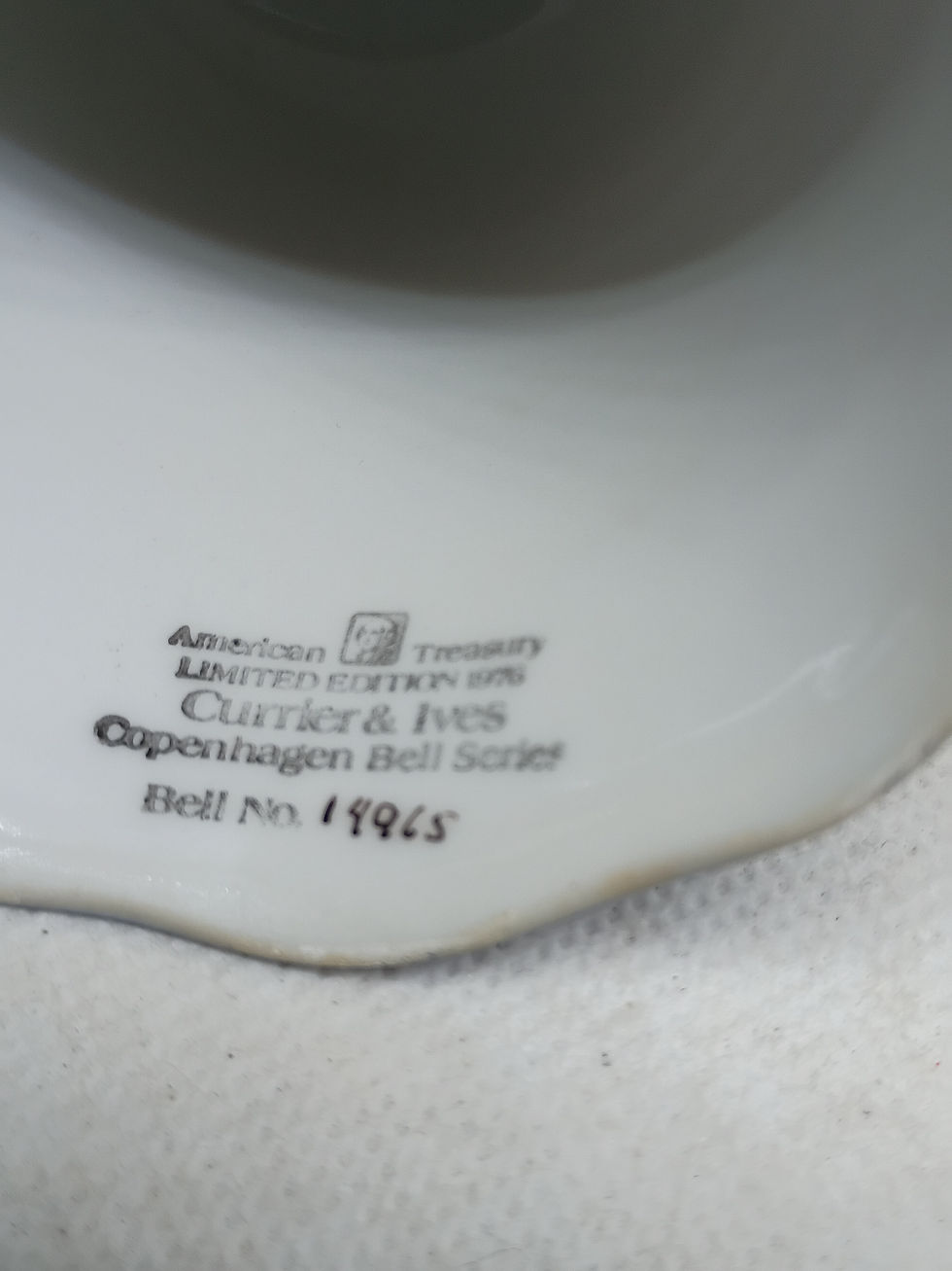 Thumbnail: Approx. 5.5" tall- porcelain bell - Currier and Ives Copenhagen Bell Series 1976