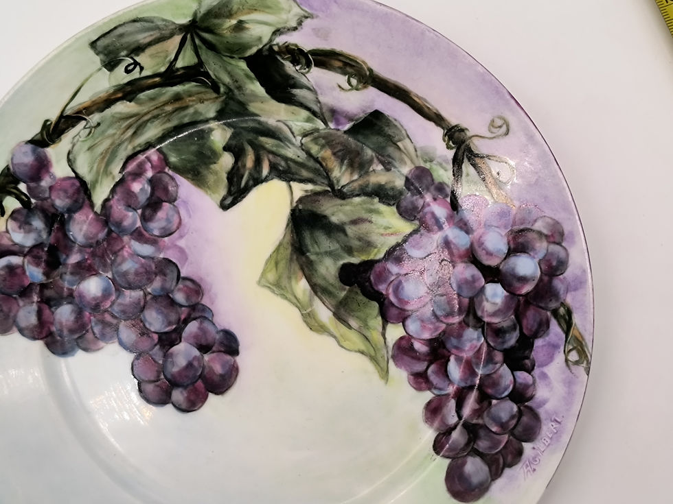 Thumbnail: 8" Plate - Vintage porcelain featuring a grape fruit scenes - Limoges France