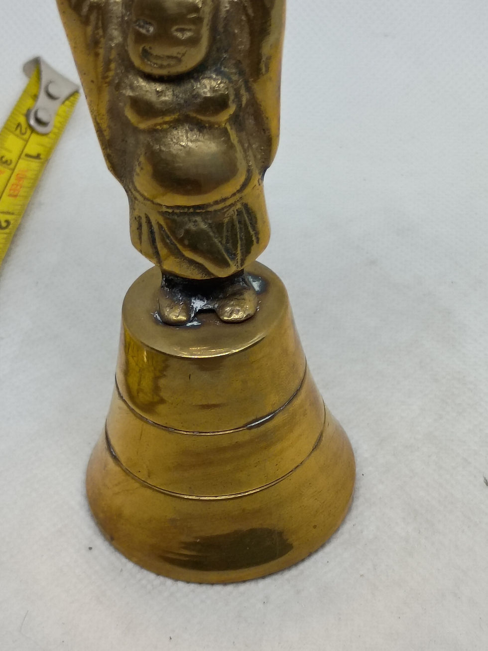 Thumbnail: 4" tall vintage brass figural bell featuring a Happy Buddha handle