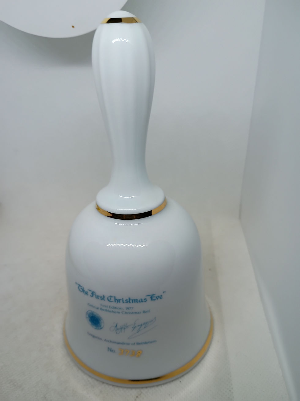 Thumbnail: 6.5" Porcelain bell- "The First Christmas Eve" Offical Bethlehem Christmas Bell