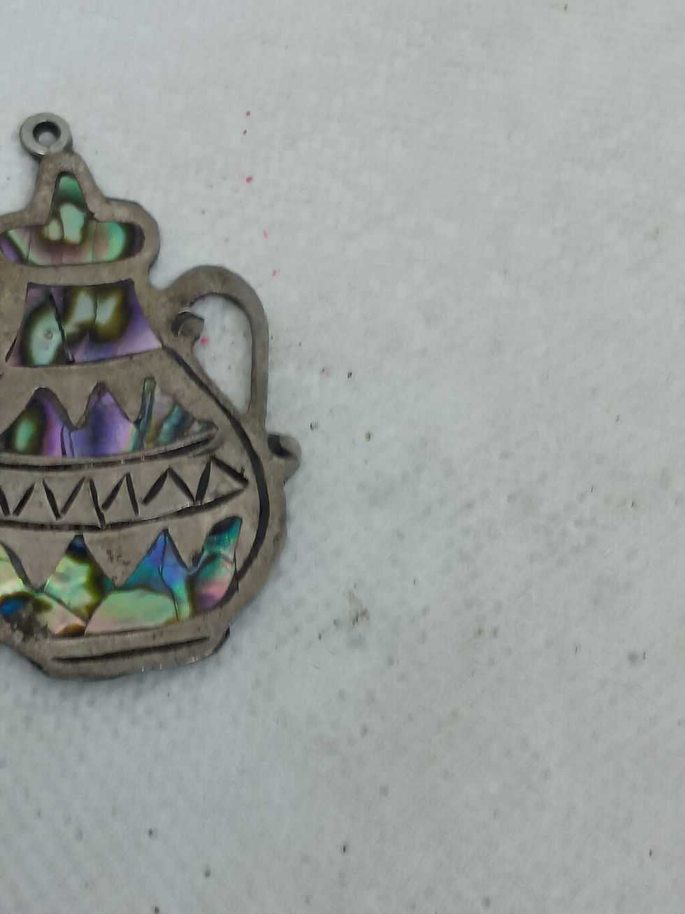 Thumbnail: Approx.1.25" vintage Mexican silver figural brooch with iridescent abalone shell
