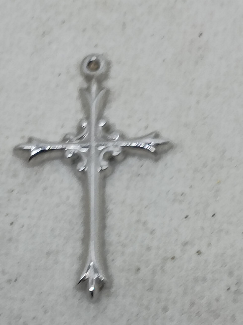 Thumbnail: 2"  Polished ornate sterling silver cross pendant