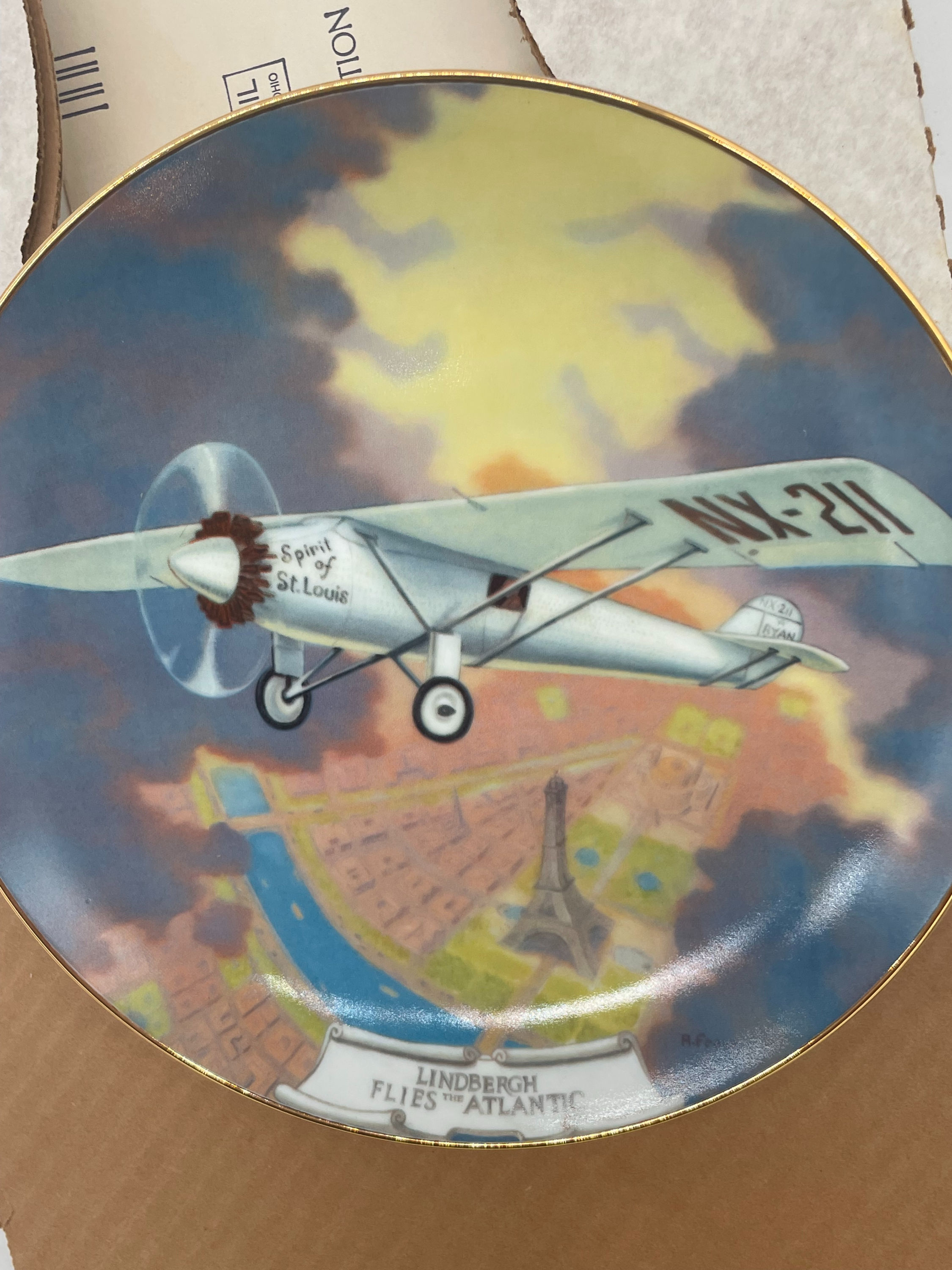 10" Plate - "Lindgerg Flies the Atlantic" - by August Frank