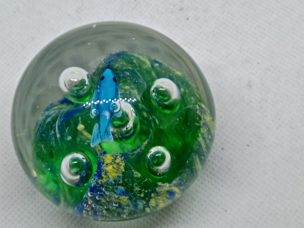 Thumbnail: 3" Round glass paperweights- internal underwater with fish design