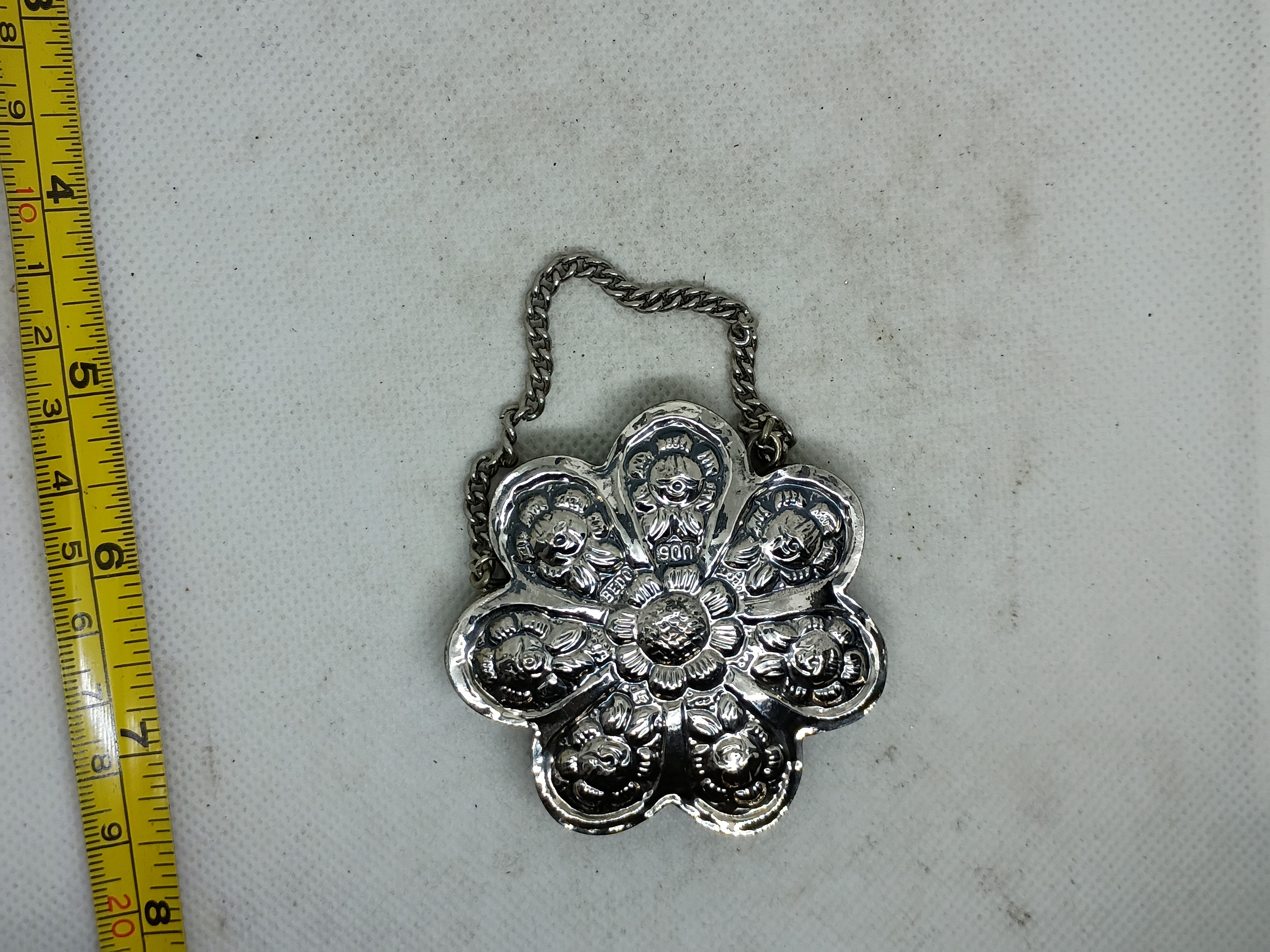 Approx. 2.5" Vintage Turkish 900 silver repoussé wedding mirror