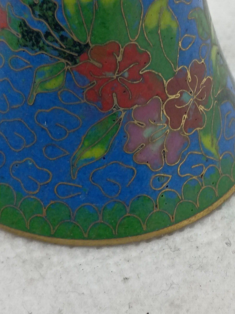Thumbnail: 2" tall vintage cloisonné engraved bell