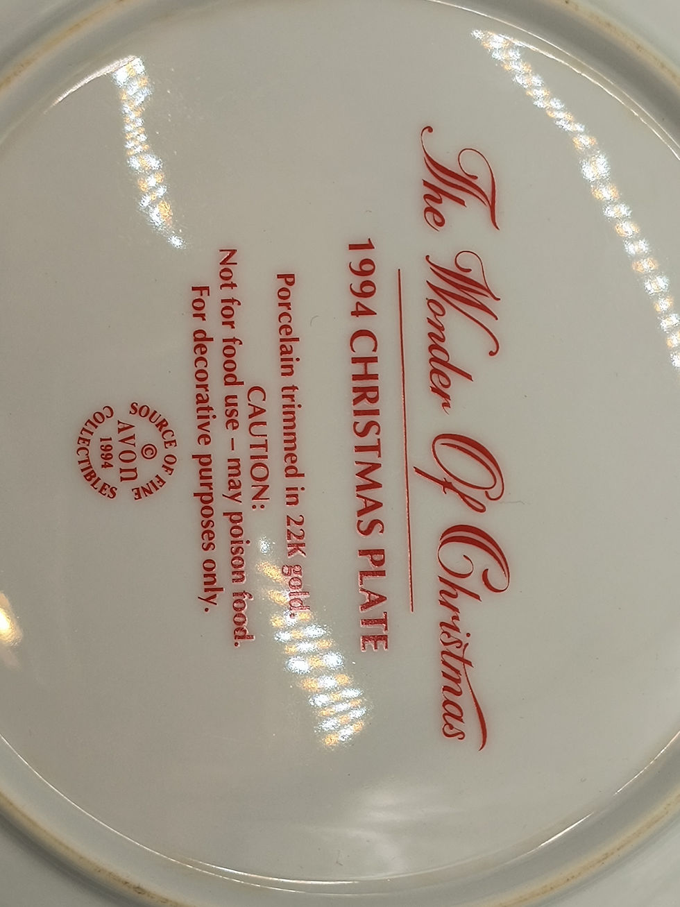 Thumbnail: 8" Plate- "The Wonder of Christmas" 1994 Christmas Plate trimmed in 22kt gold