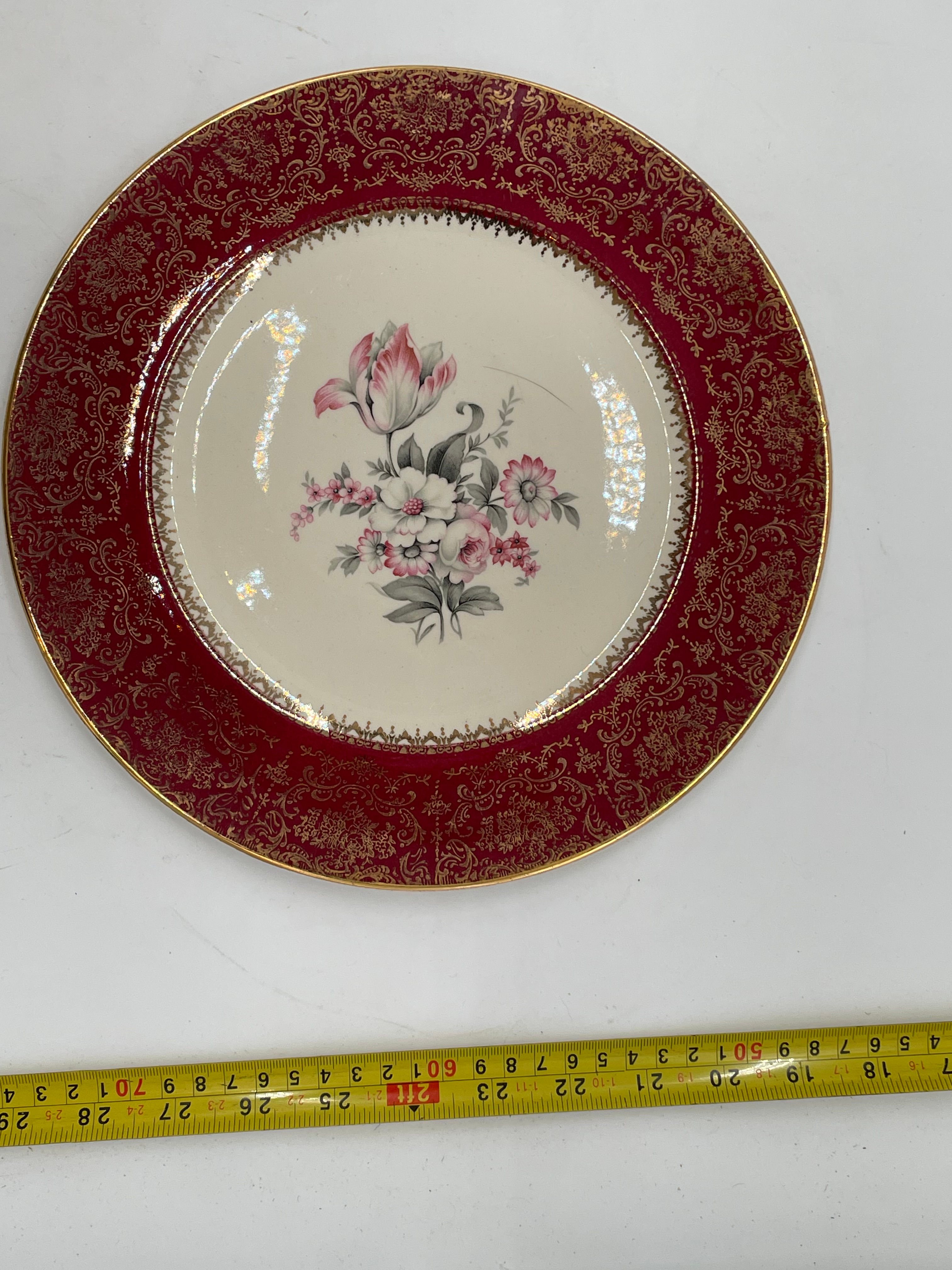 10" Vintage Plate - beautiful flower plate with red and gold border -USA