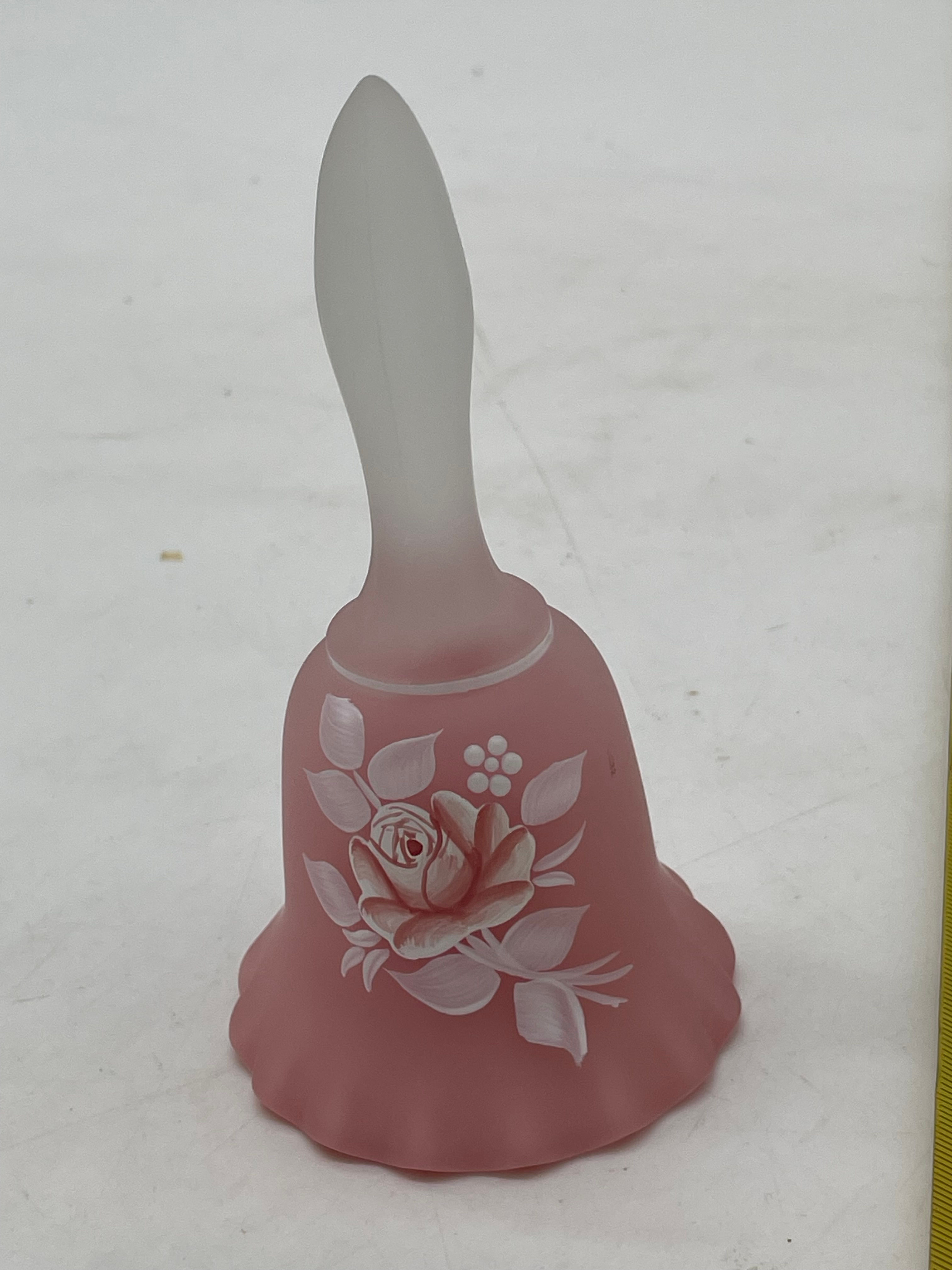 5" Rose Glass or crystal bell with white painted rose