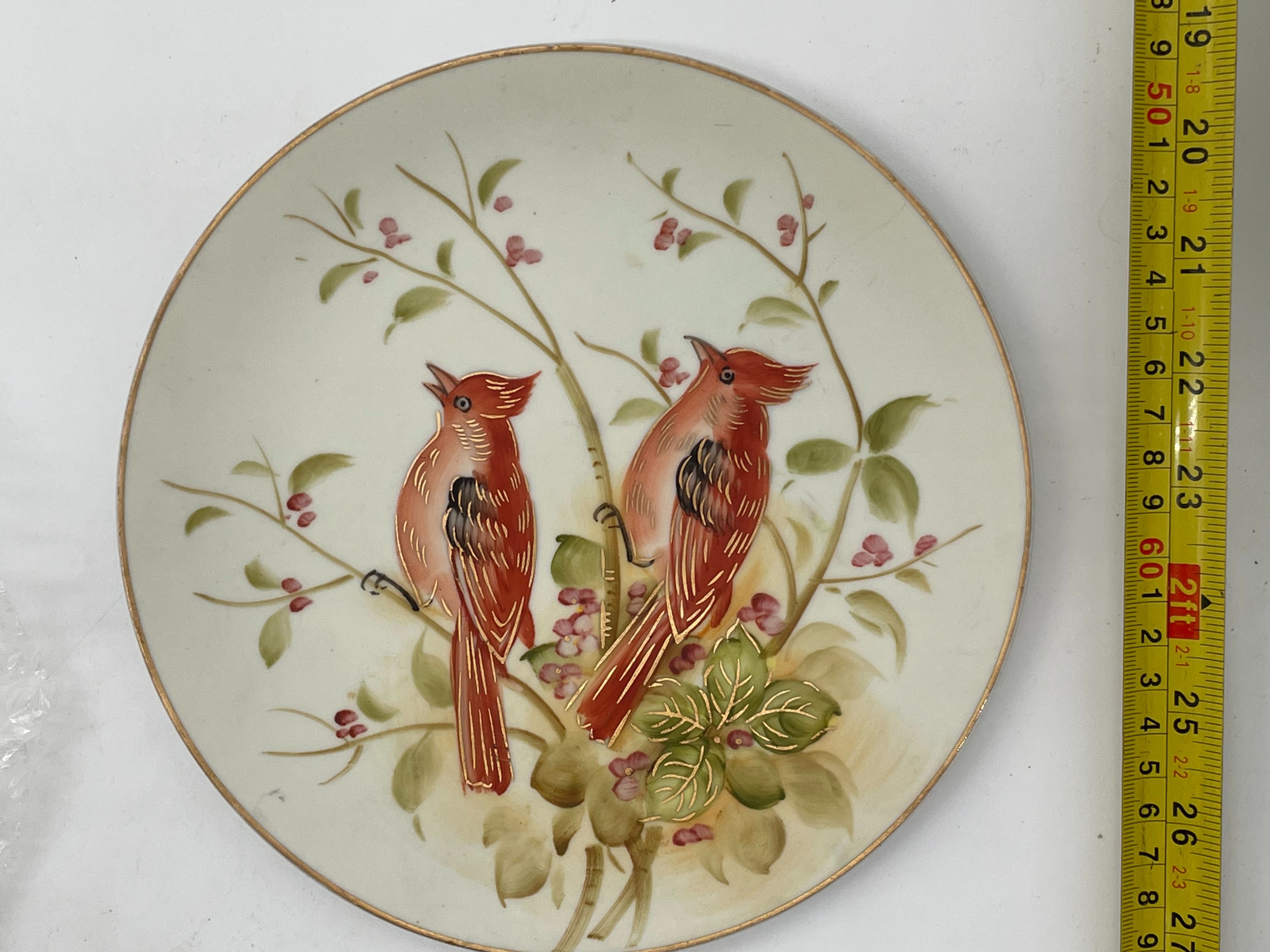 8"  Vintage plate- Lefton China-Redbirds with guilding