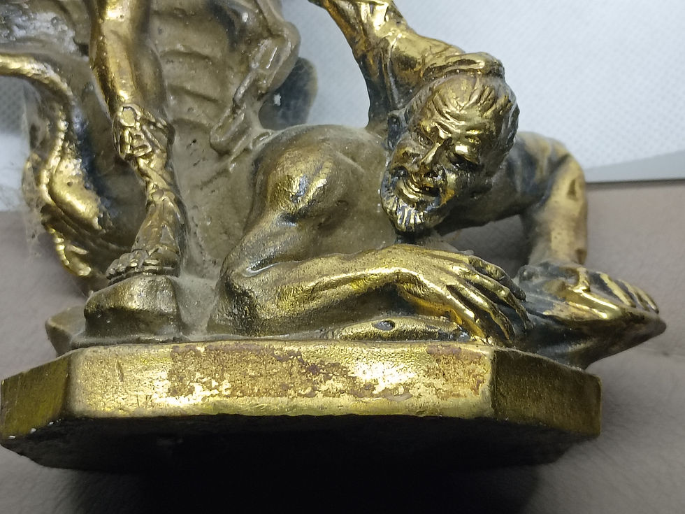 Thumbnail: 12" Brass stature -  Saint Michael the Archangel defeating Lucifer