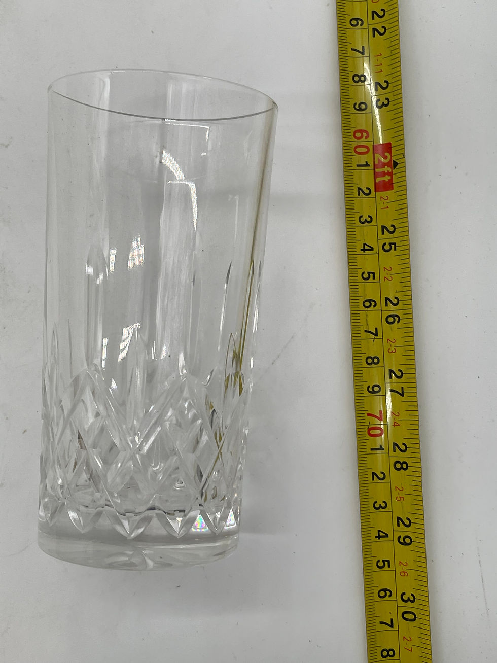Thumbnail: 6" tall crystal highball glass featuring a cut diamond or criss-cross pattern