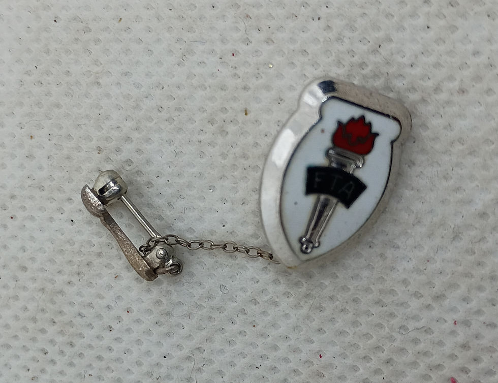 Thumbnail: 1.5'total-Vintage Future Teachers of America torch and shield dangle pin/tie tac