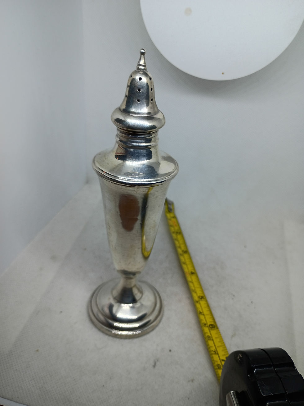 Thumbnail: 7" tall - Antique sterling silver salt shaker - weighted 81g