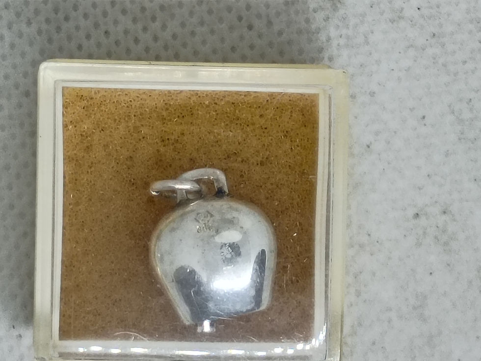 Thumbnail: Approx. 1" tall vintage 800 Silver Red Cross Bell in protective box