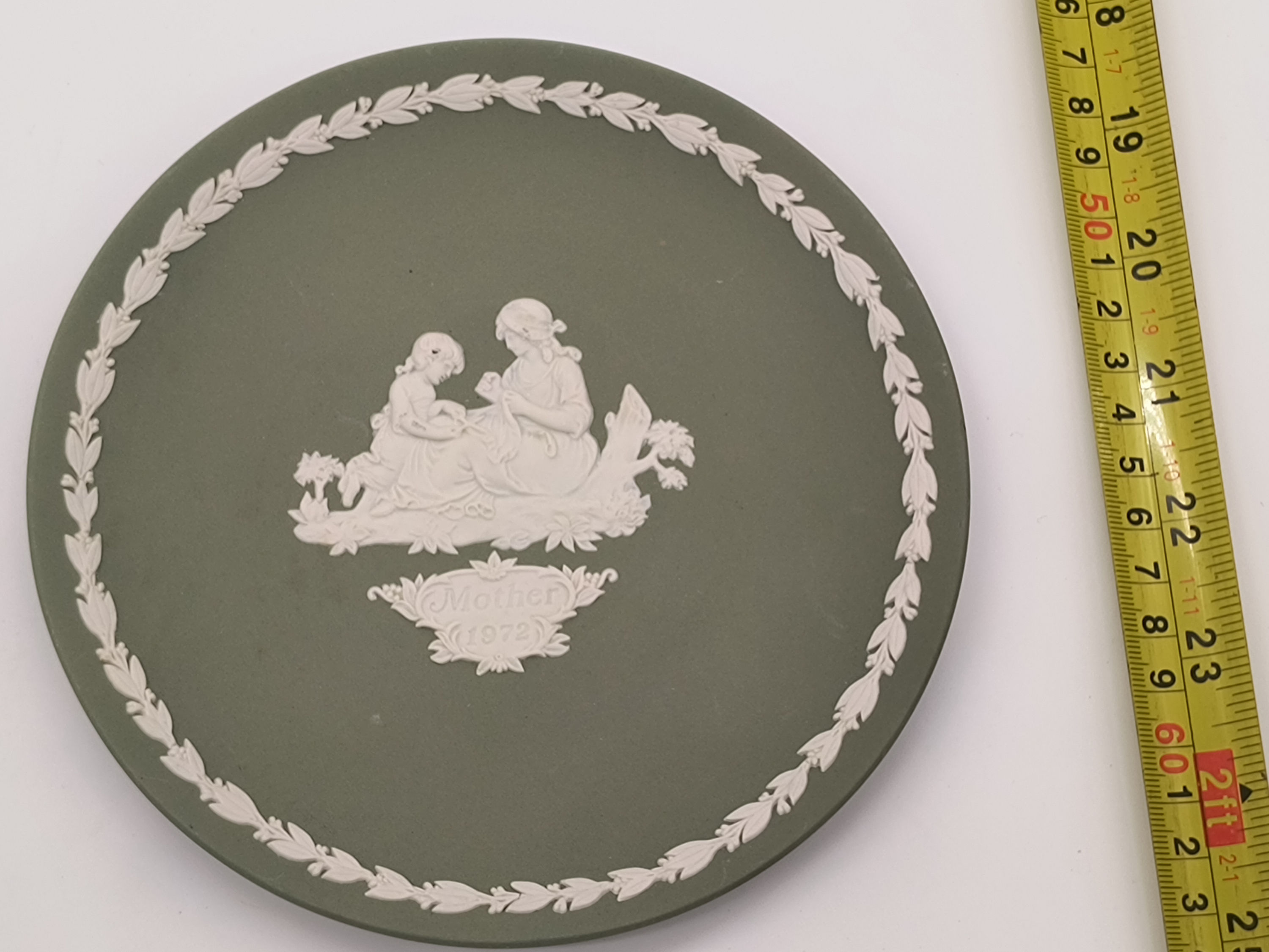 6" Plate-  Mother and Child - Wedgwood sage green Jasperware