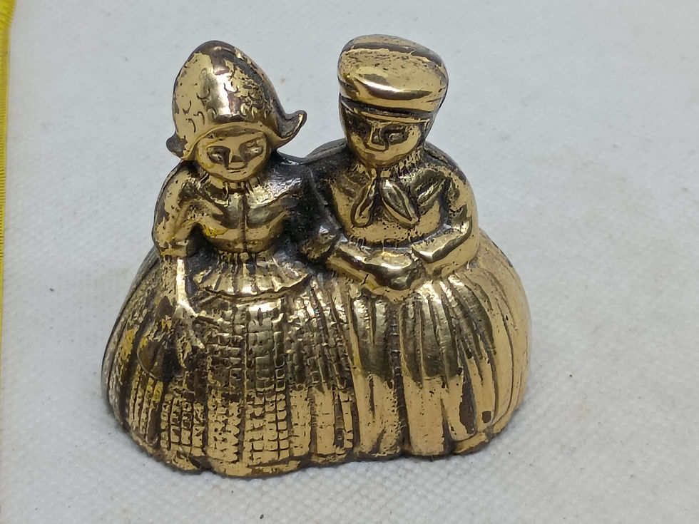 Thumbnail: 2.25" long vintage brass bell - Figures of a couple- Made in England