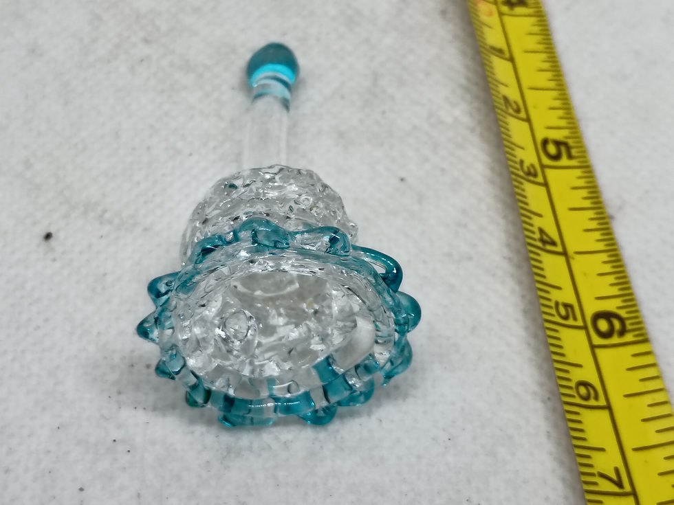Thumbnail: 2.25" tall vintage blue and white glass bell