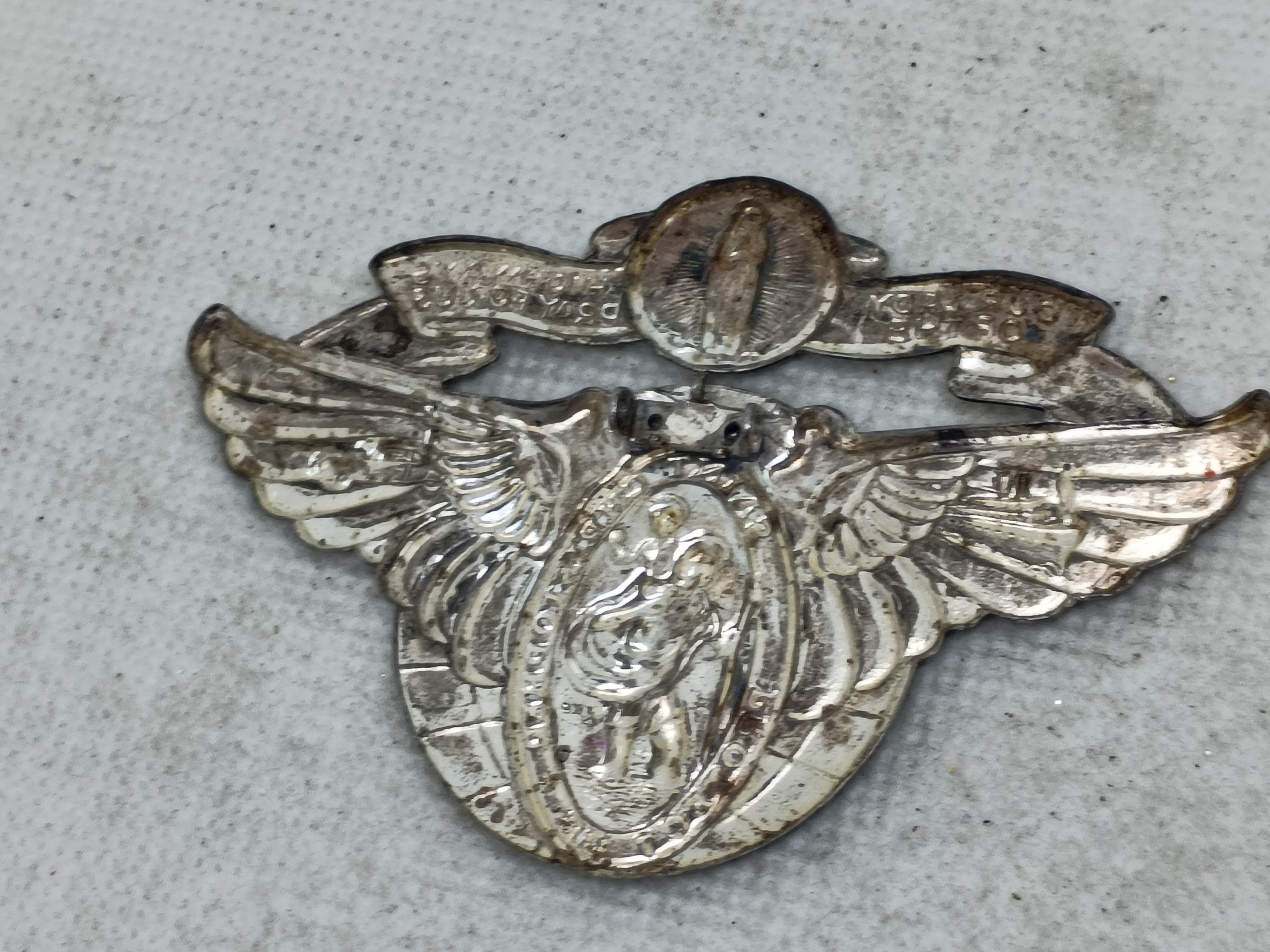 Approx. 3" vintage Saint Christopher "Protect Us" automobile visor clip