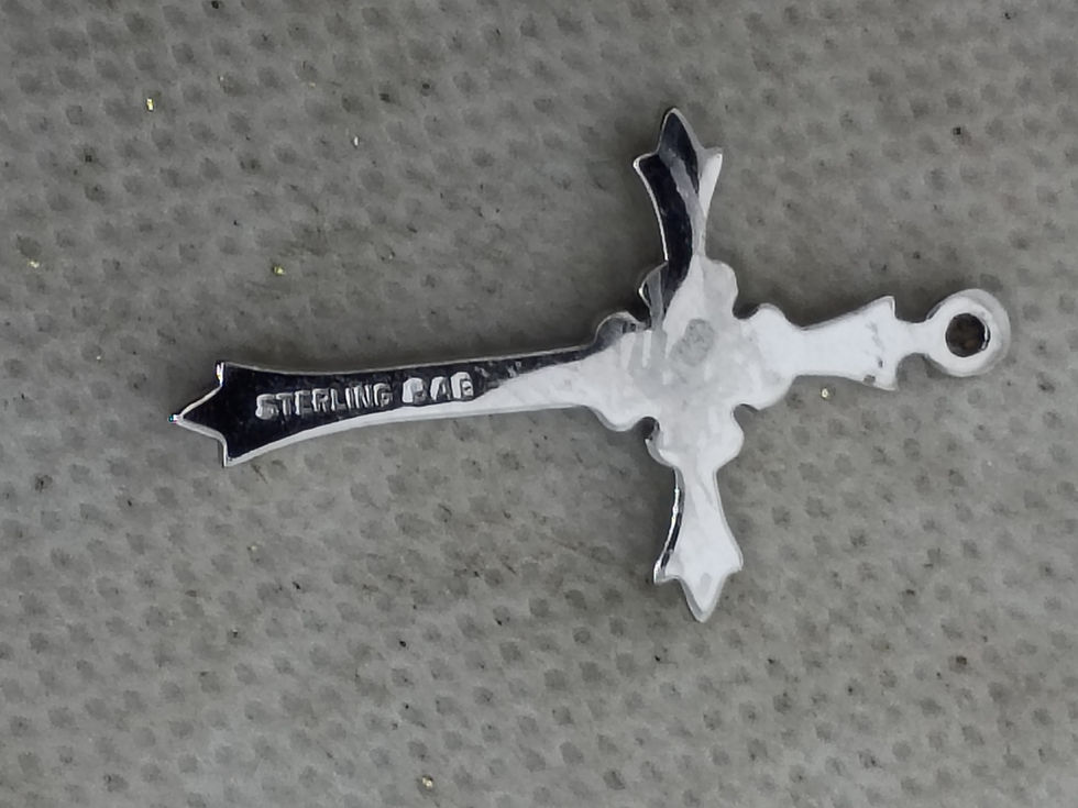 Thumbnail: 2"  Polished ornate sterling silver cross pendant