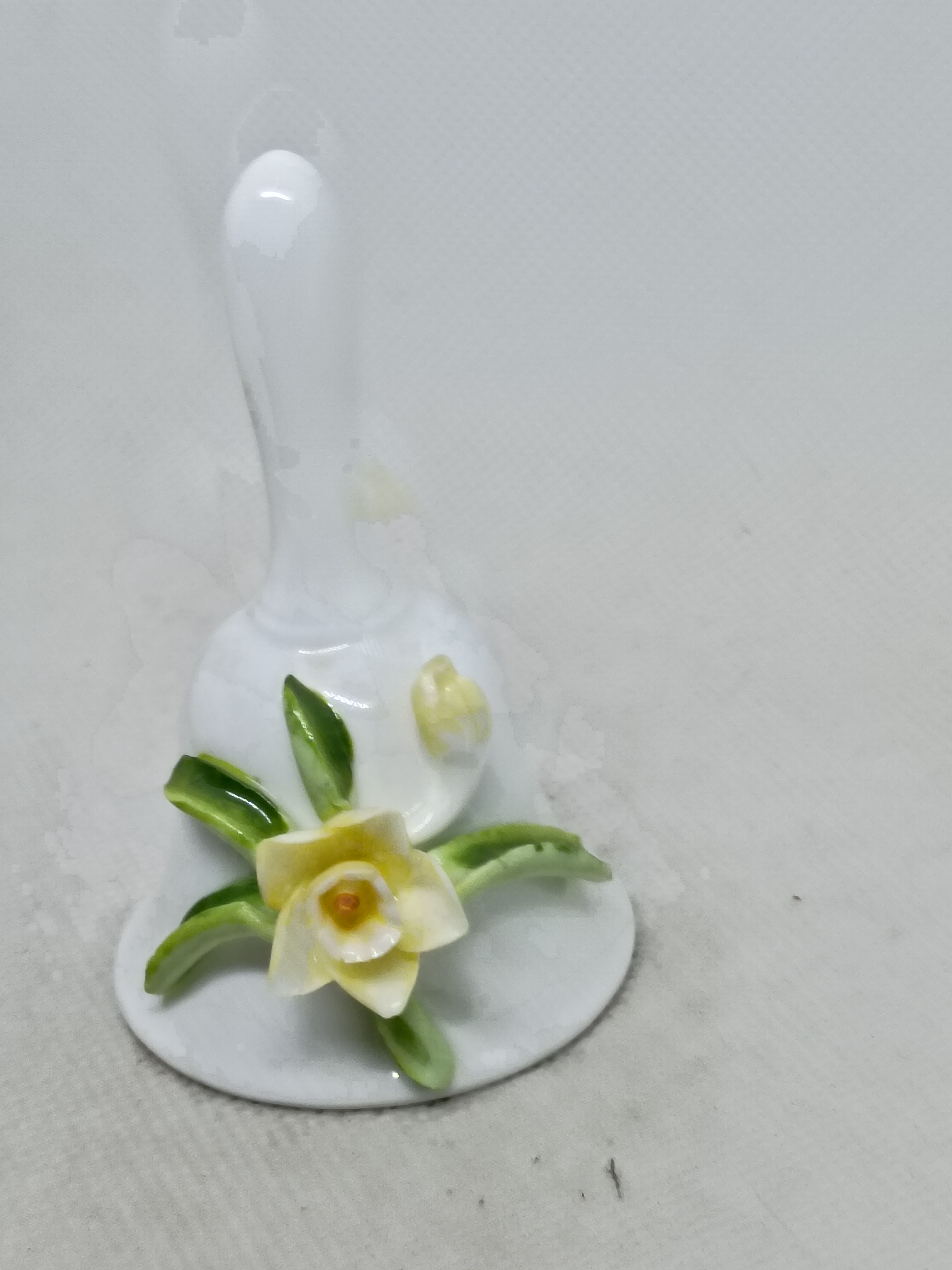 Approx. 4" tall- porcelain bell -Yellow Flower capidomonti style design