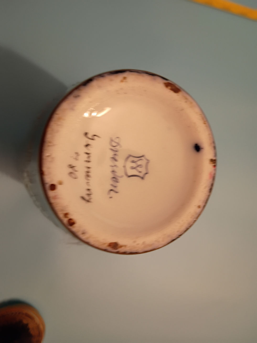 Thumbnail: 12" tall Vase  3" lid - VIntage Dresden porcelain with children and Cherubs