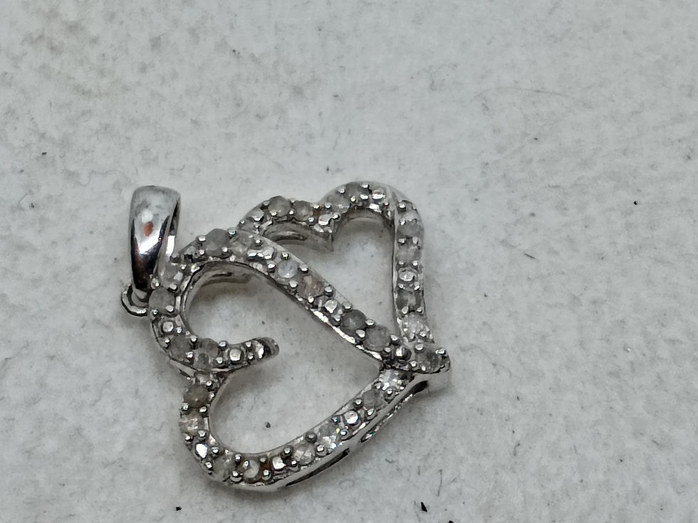 Thumbnail: Approx. 1.25" 925 sterling silver double heart diamond pendant 