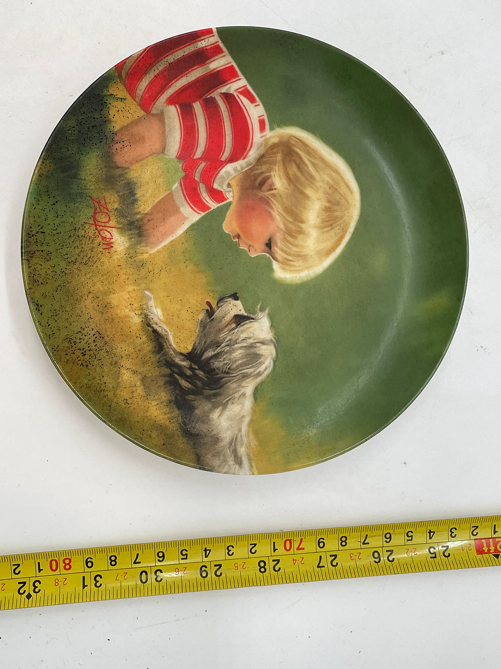 Thumbnail: 8" Plate - "Making Friends" - 3rd plate in Children and Pets Collection