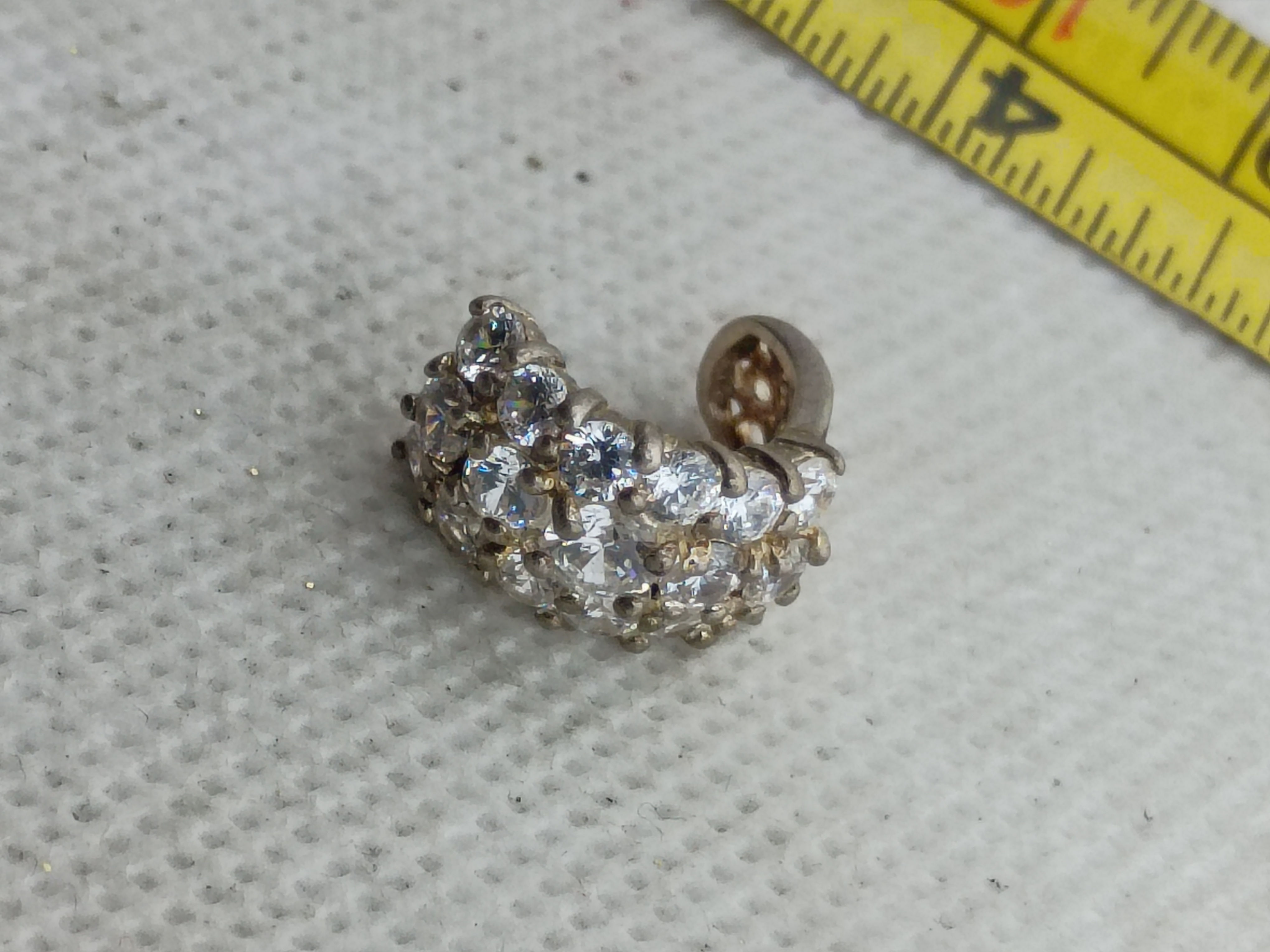 Vintage silver-tone multi-row rhinestone crescent or ear climber clip-on earring