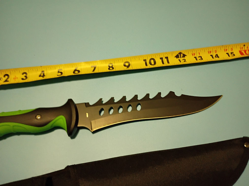 Thumbnail: 13" Black Stainless Steel blade - Green and black rubber Handle- Nylon sheath 