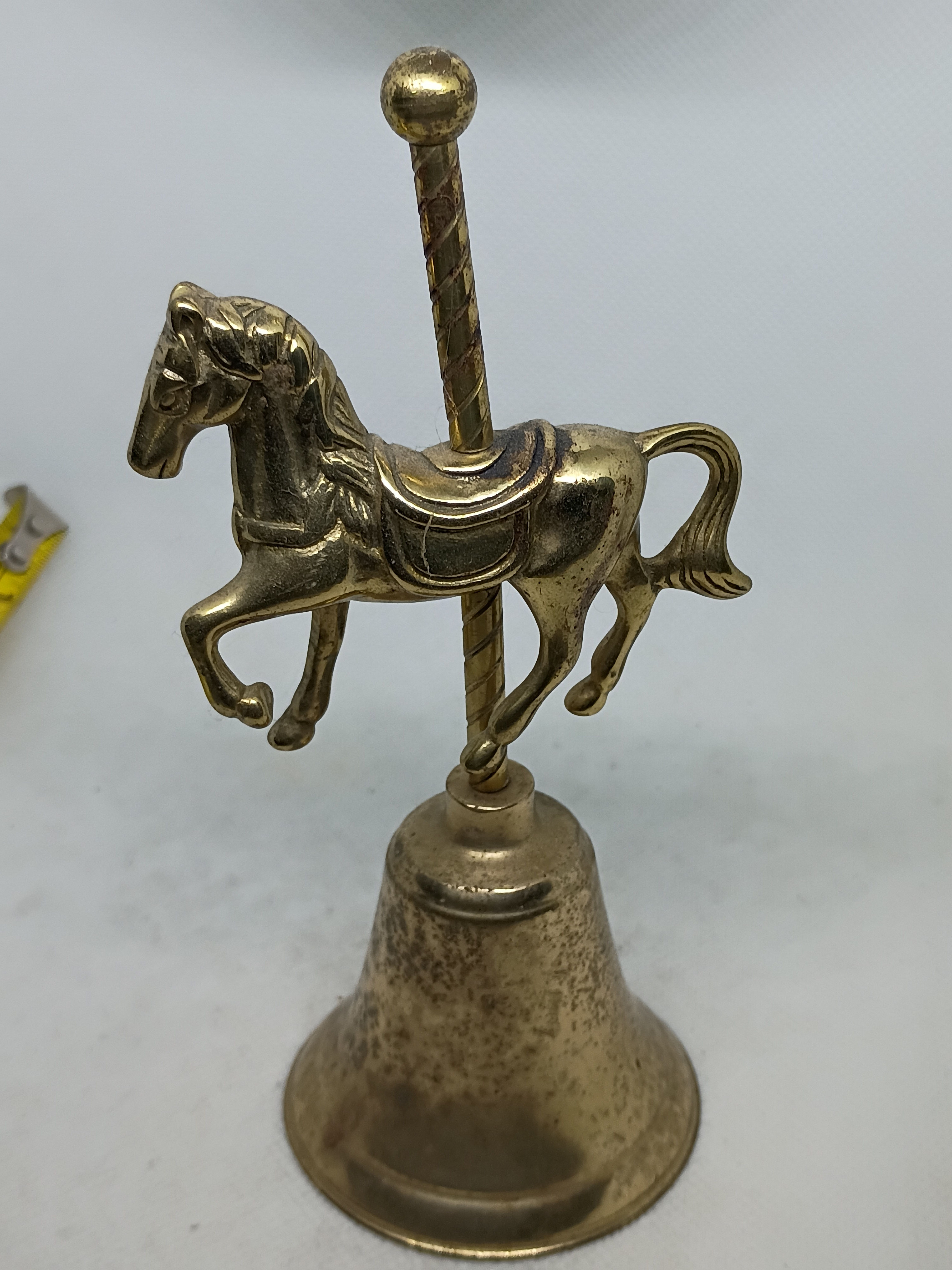 5.5" tall Vintage Lefton brass bell- Carousel horse bell