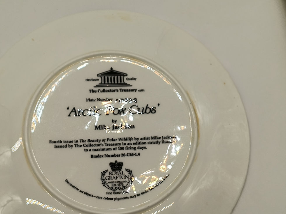 Thumbnail: 8" Plate- Royal Grafton "Artic Fox Cubs" The Beauty of Polar Wildlife Collection