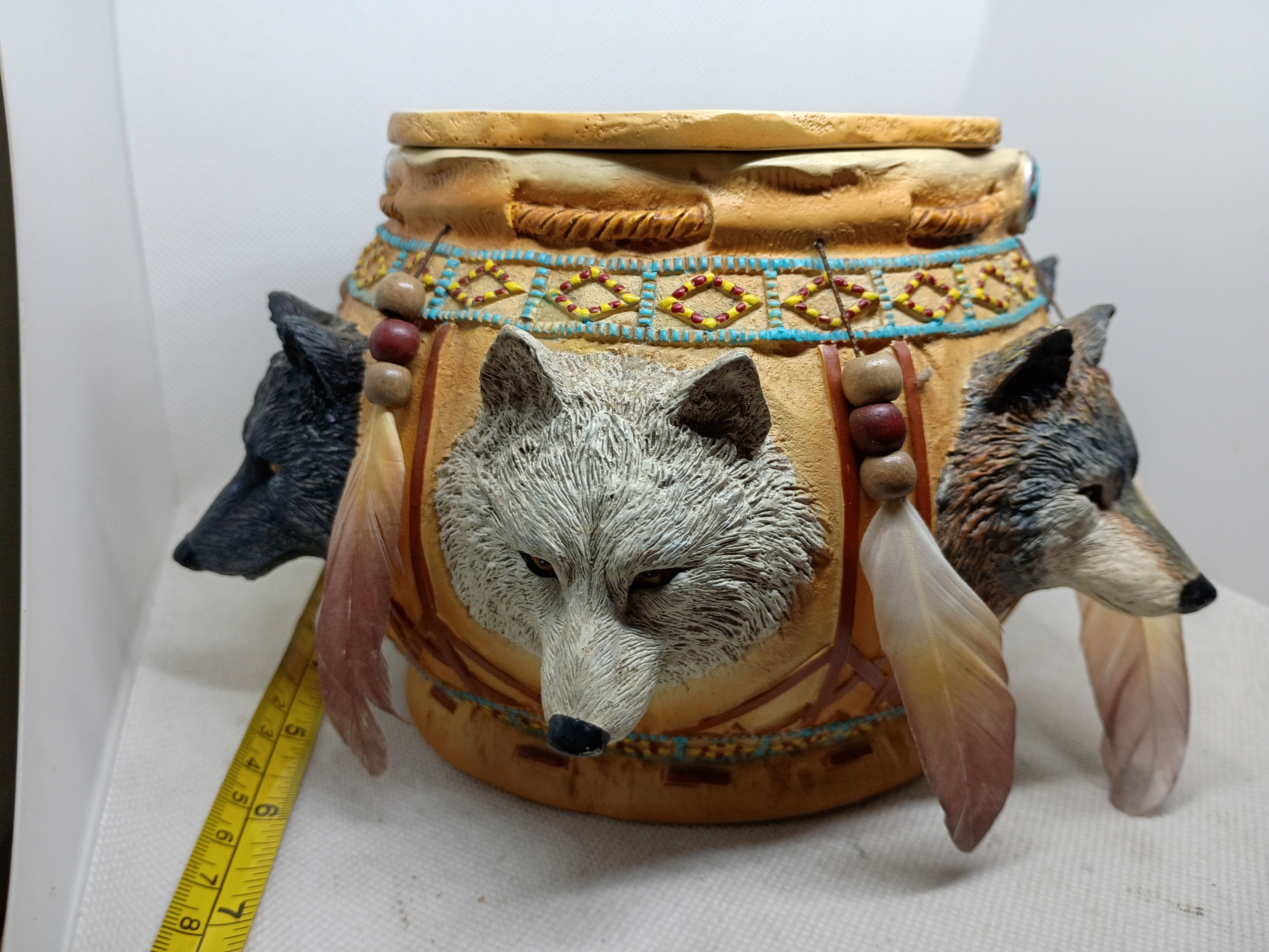 8" Collectible Sacred Keepsake Box- "Spirit of theWolf" by Chuck Ren 2005