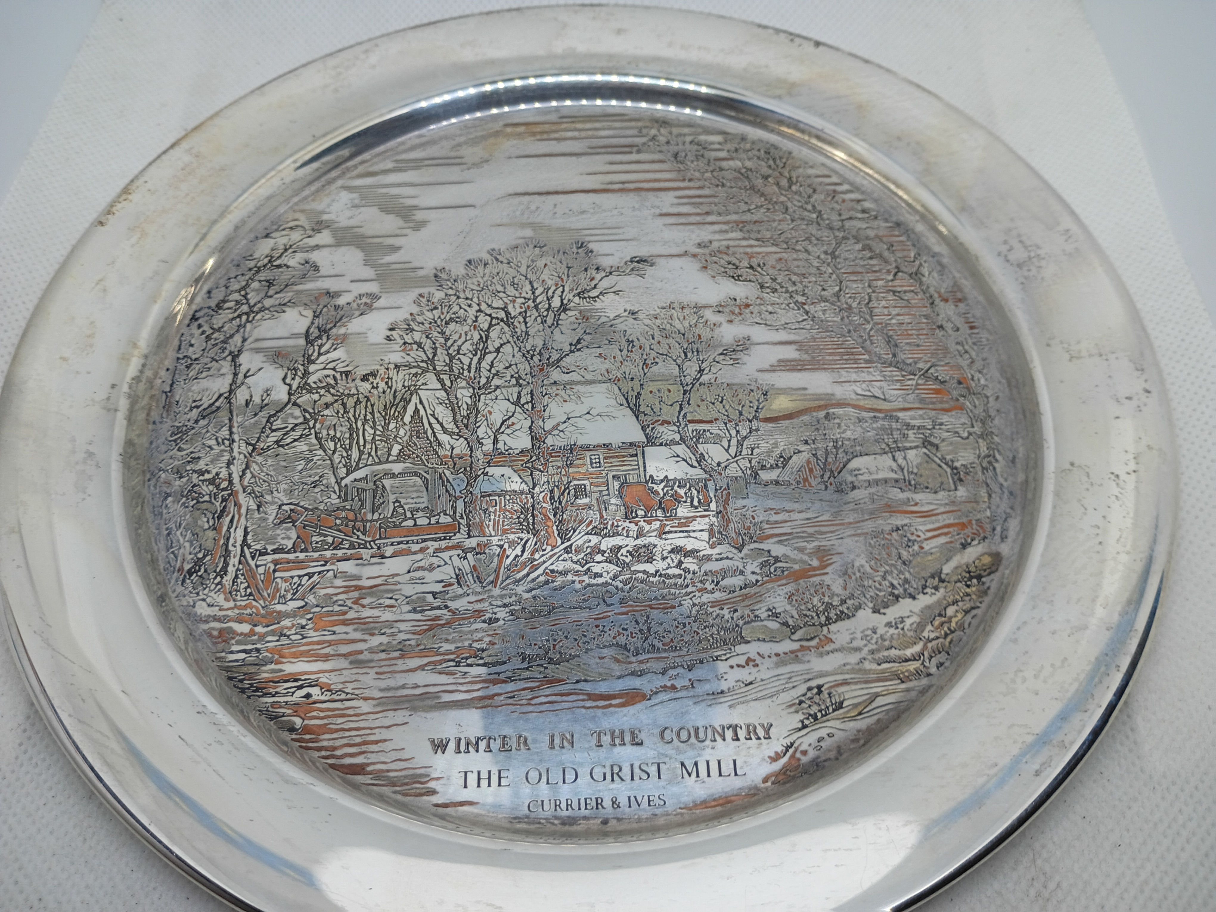 8"Sterling silver w/ 24kt gold and copper highlights-"American Homestead Winter"